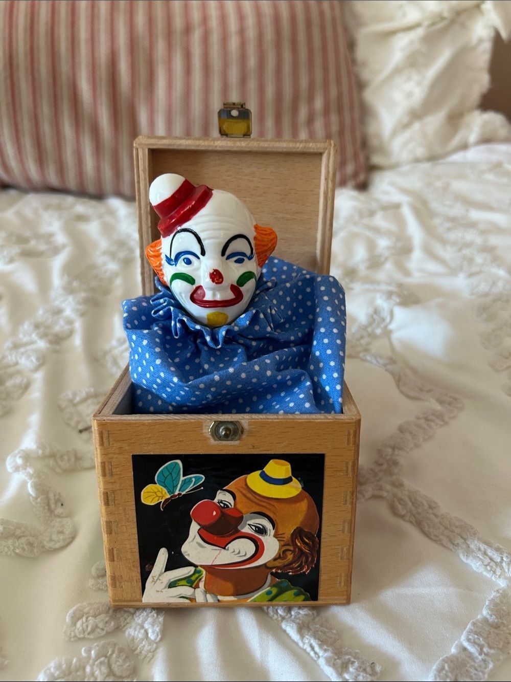 Vintage Eichhorn Clown in The Box Pop Up Clown Germany Wooden Toy